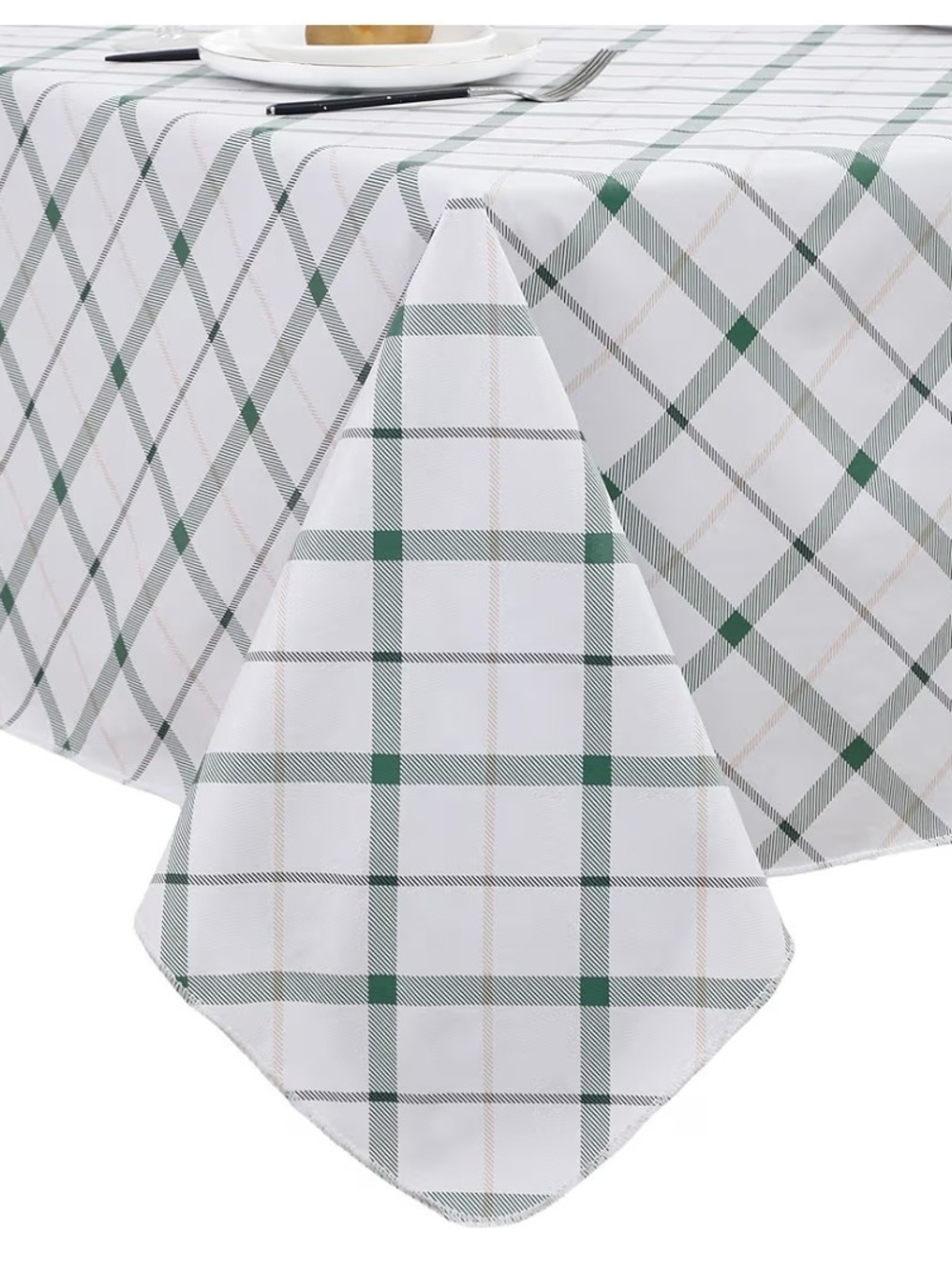 Plaid Green and White Vinyl Tablecloth Rectangular Size 60 X 102